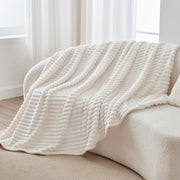 Bedelite Fleece Throw Blanket, Ribbed Texture, Cream Throw 50x60