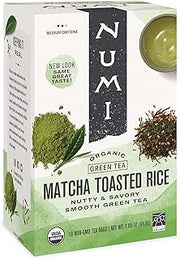 Numi Organic Tea Matcha Toasted Rice, 18 Count Box of Tea Bags (Pack of 6) Green Tea (Packaging May Vary)