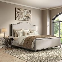 Lalia Hammered Metal 2-Piece Bedroom Collection, Upholstered Bed Frame with Camelback Headboard, Forged Steel and Curved Nightstand, Foundation Required, King, Matte Grey