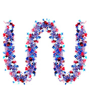 2PCS Red White and Blue Patriotic Garland 6.56ft 4th of July Metallic Twist Tinsel Hanging Garland USA Flag Stars Stripes Shiny Streamers Independence Day Memorial Day Celebration