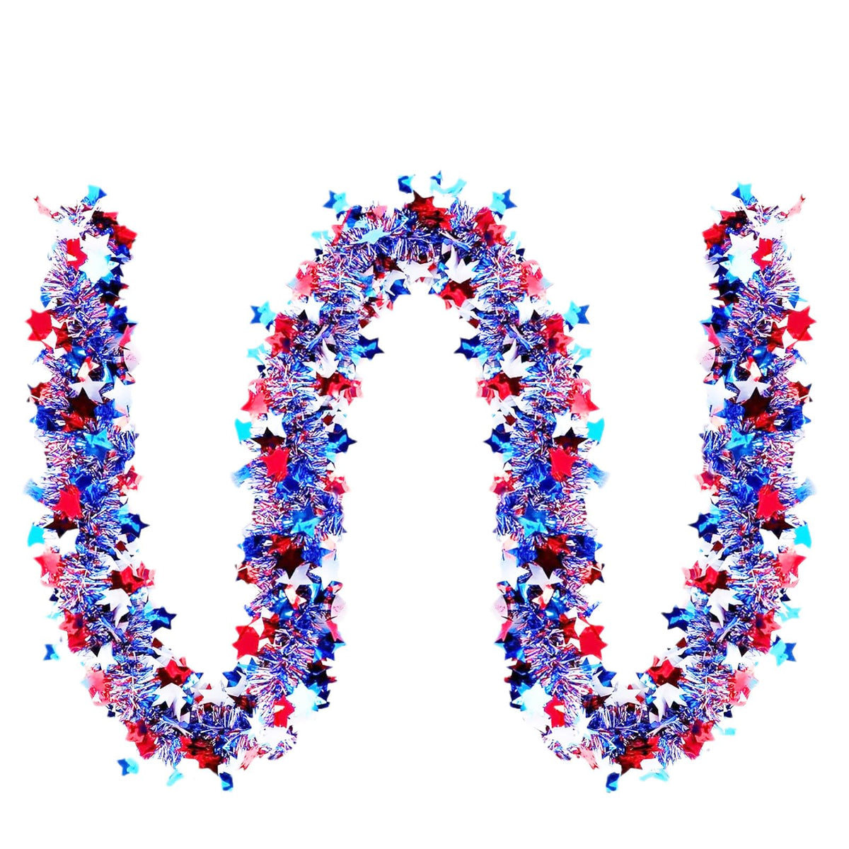2PCS Red White and Blue Patriotic Garland 6.56ft 4th of July Metallic Twist Tinsel Hanging Garland USA Flag Stars Stripes Shiny Streamers Independence Day Memorial Day Celebration
