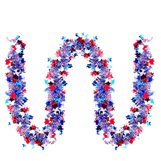 2PCS Red White and Blue Patriotic Garland 6.56ft 4th of July Metallic Twist Tinsel Hanging Garland USA Flag Stars Stripes Shiny Streamers Independence Day Memorial Day Celebration