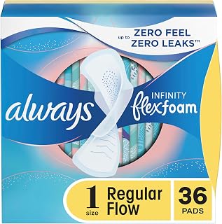 Always Infinity Feminine Pads for Women, Size 1 Regular Absorbency, with Wings, with Flexfoam, Unscented, 36 Count