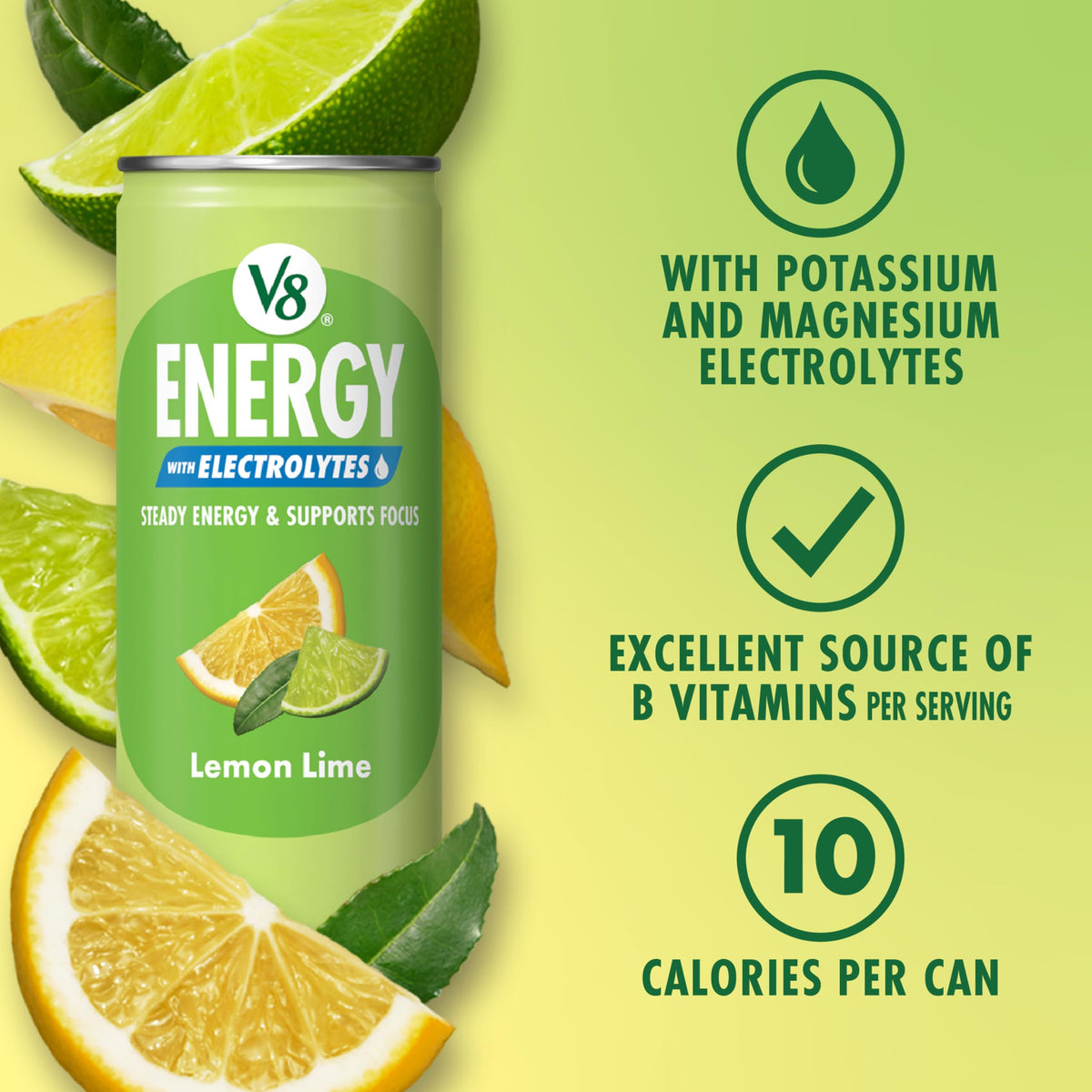 Energy Lemon Lime with Electrolytes Beverage by V8 – Pack of 6 (8 Fl Oz), Model 200000029743