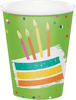 Creative Converting 9 oz Birthday Paper Party Cups, Festive Cake, 8 ct