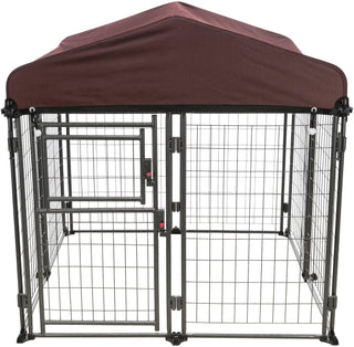Deluxe Outdoor Dog Kennel with Cover by TRIXIE – 4 x 4 x 4.5 ft, Alloy Steel, Black/Burgundy, Model 39211