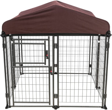 Deluxe Outdoor Dog Kennel with Cover by TRIXIE – 4 x 4 x 4.5 ft, Alloy Steel, Black/Burgundy, Model 39211