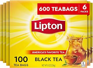 Lipton Black Tea Bags, Hot or Iced, Black tea with Caffeine, 600 Total Bags (100ct - Pack of 6)