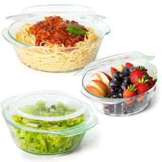 Moss & Stone Glass Casserole Set with Lids, Borosilicate, Clear, 3 Sizes