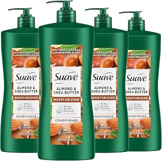 Suave Moisturizing Conditioner with 100% Natural Almond & Shea Butter, Deep Conditioning Care for Dry, Damaged Hair, No Parabens, Phthalates, or Dyes, 4 Pack, 28 FL OZ EA