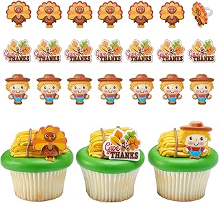 DecoPac Harvest Friends Cupcake Toppers, 24 Thanksgiving Cupcake Rings For Celebration & Parties - 24 Pack