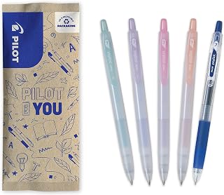 PILOT - Set of 5 Pop'Lol - Gel Ink Roller - Printable and Refillable - Smooth Writing - Pastel Colours Green, Purple, Pink, Orange + Blue - Medium Tip