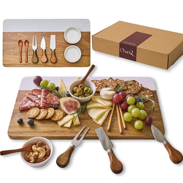 CharQ Marble and Acacia Charcuterie Set, with Tools, Brown