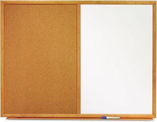 Quartet Combination Whiteboard & Corkboard, 4' x 3' Combo White Board & Cork Board, Oak Finish Frame (S554)