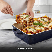 Ovente Ceramic Baking Dish with Lid, 3 Quart, Blue