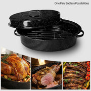 Yammi Tree Oval Roasting Pan with Lid and Rack, 18 Inch, Black