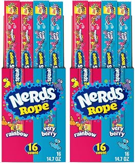 Nerds Rope Candy, Rainbow & Very Berry, 0.92 ounce, Pack of 32 | Variety Box