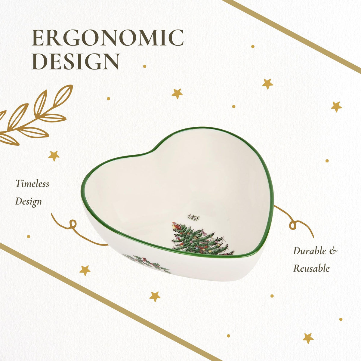 Spode Christmas Tree Earthenware Dip Bowl, Heart Shape, Multicolor