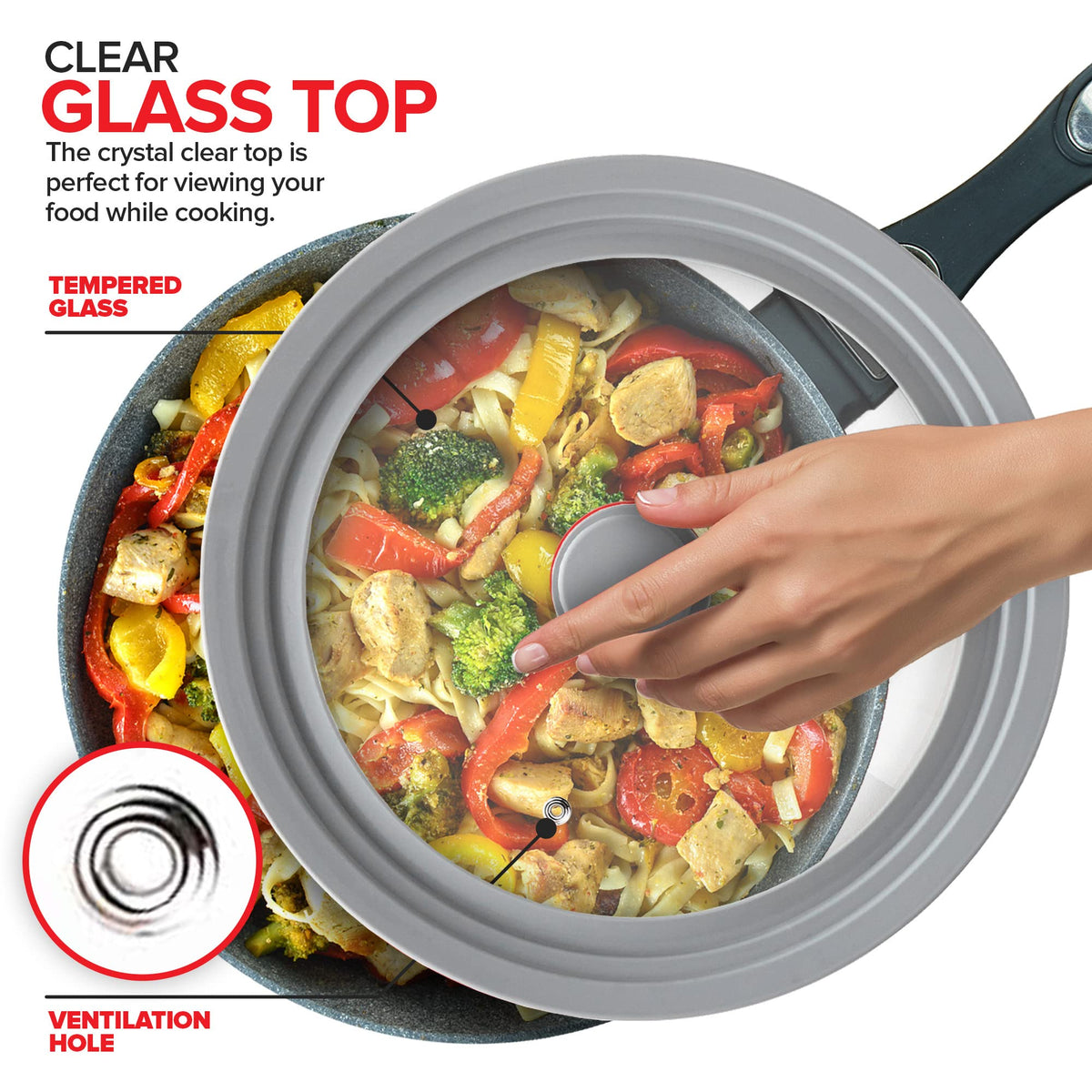 Universal Lids (Set of 2) Fits 7 to 12-Inch Cookware by Modern Innovations – 7 to 12 Inch, Tempered Glass, Grey, Pack of 2, Model 1268