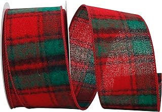 Reliant Ribbon 92493W-985-40F Flannel Duff Plaid Wired Edge Ribbon, 2-1/2 Inch X 10 Yards, Red/green