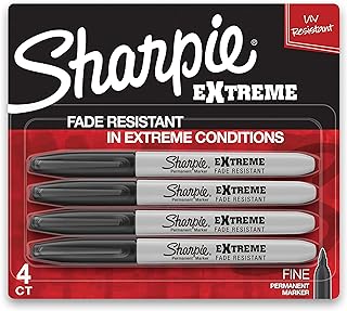 Sharpie Extreme Permanent Markers, Fine Point, Black, 4 Count - Fade Resistant Against Both Wet and Dry Outdoor Elements