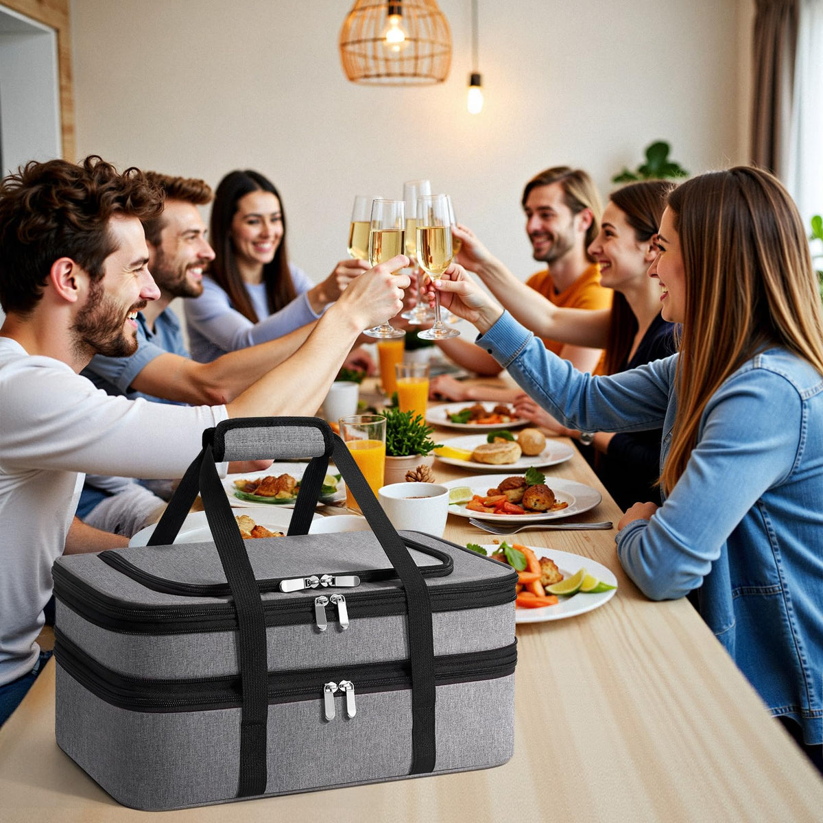 Miaojie Insulated Casserole Carrier, Double Layer Expandable, Gray