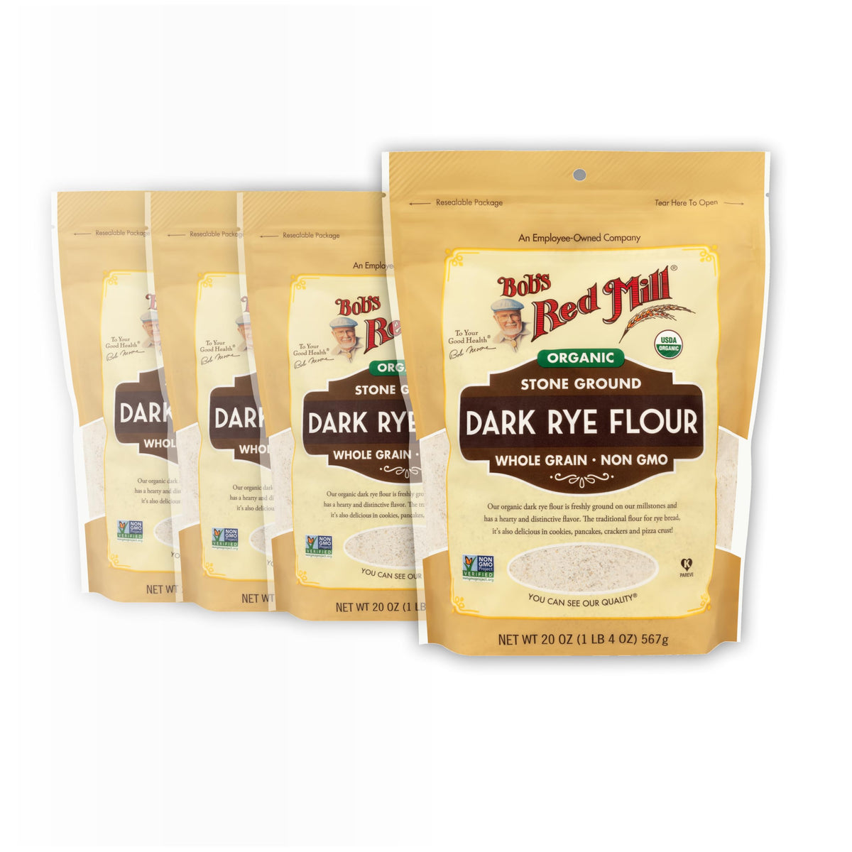 Organic Dark Rye Flour by Bob's Red Mill – 20 Ounce (Pack of 4), Pack of 4, Model P101342