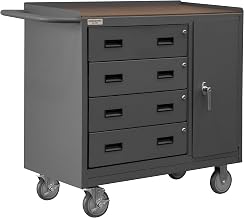Durham 2211A-TH-LU-95 Mobile Cabinet with 4 Drawer Lockable Storage Compartment, Tempered Hard Board Top, 36" Wide, 1200 lb Capacity