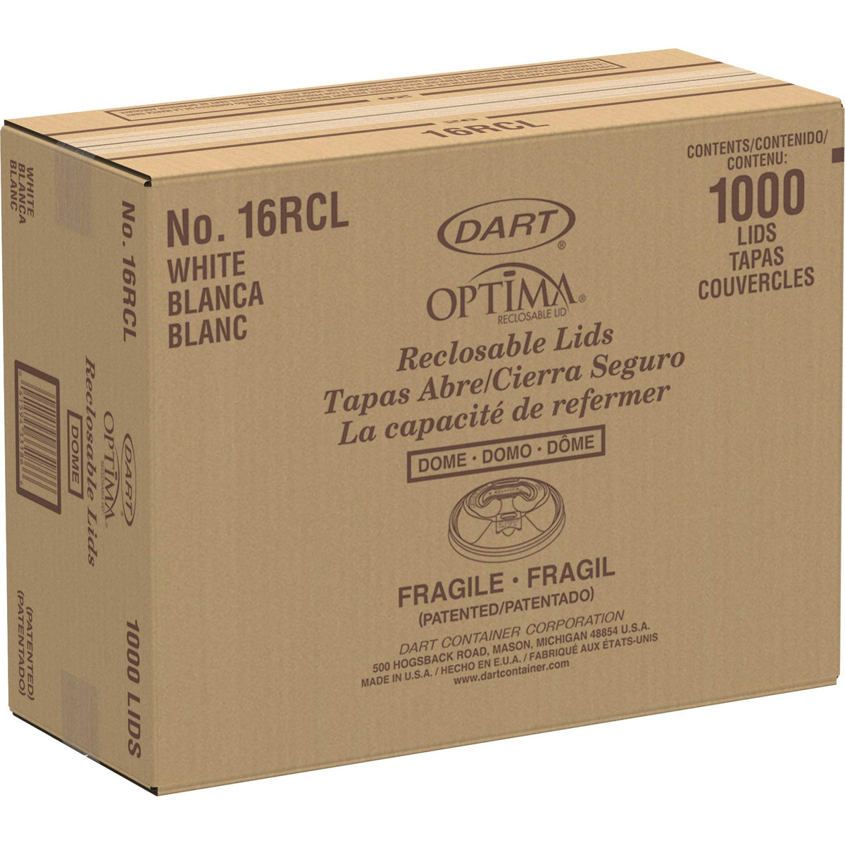DRC16RCL - Optima Reclosable Lid by DART – 1000 Count (Pack of 1), 16.0 ounces, Plastic, White