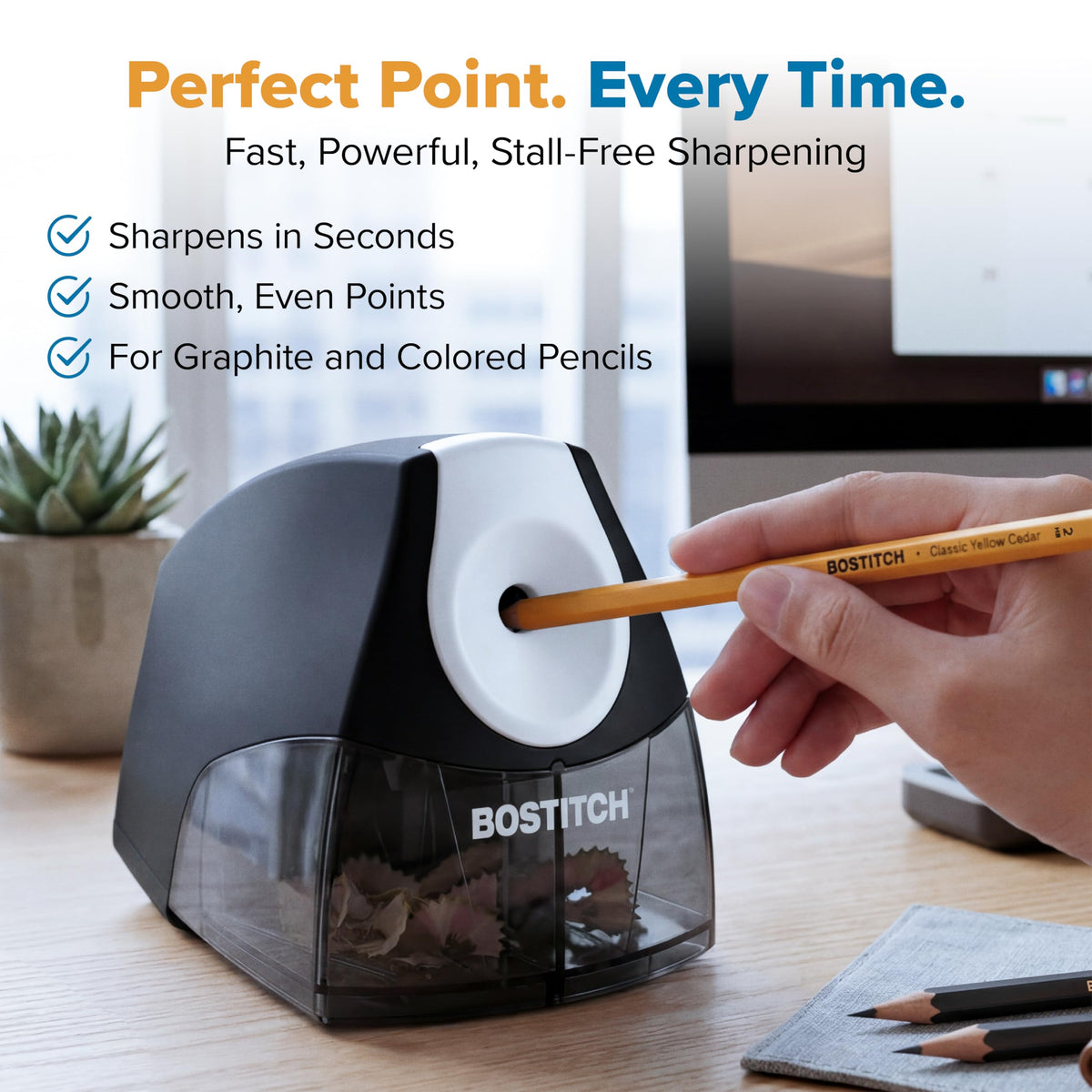 Office Electric Pencil Sharpener by Bostitch – 1 Count (Pack of 1), Plastic, Black, Model EPS4-BLACK