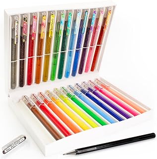 Pentel 24 Colour Gel Pen Set - 12 Mattehop & 12 Dual Metallic Pens | Vibrant Matte & Shimmer Ink | Art, Journaling, Scrapbooking | Gift Set in Pearl Desk Set Gift Box for Artists & Crafters