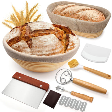 EWFEN Bread Proofing Basket Set, 9 Inch Round and 10 Inch Oval, 9 Piece Kit, Natural