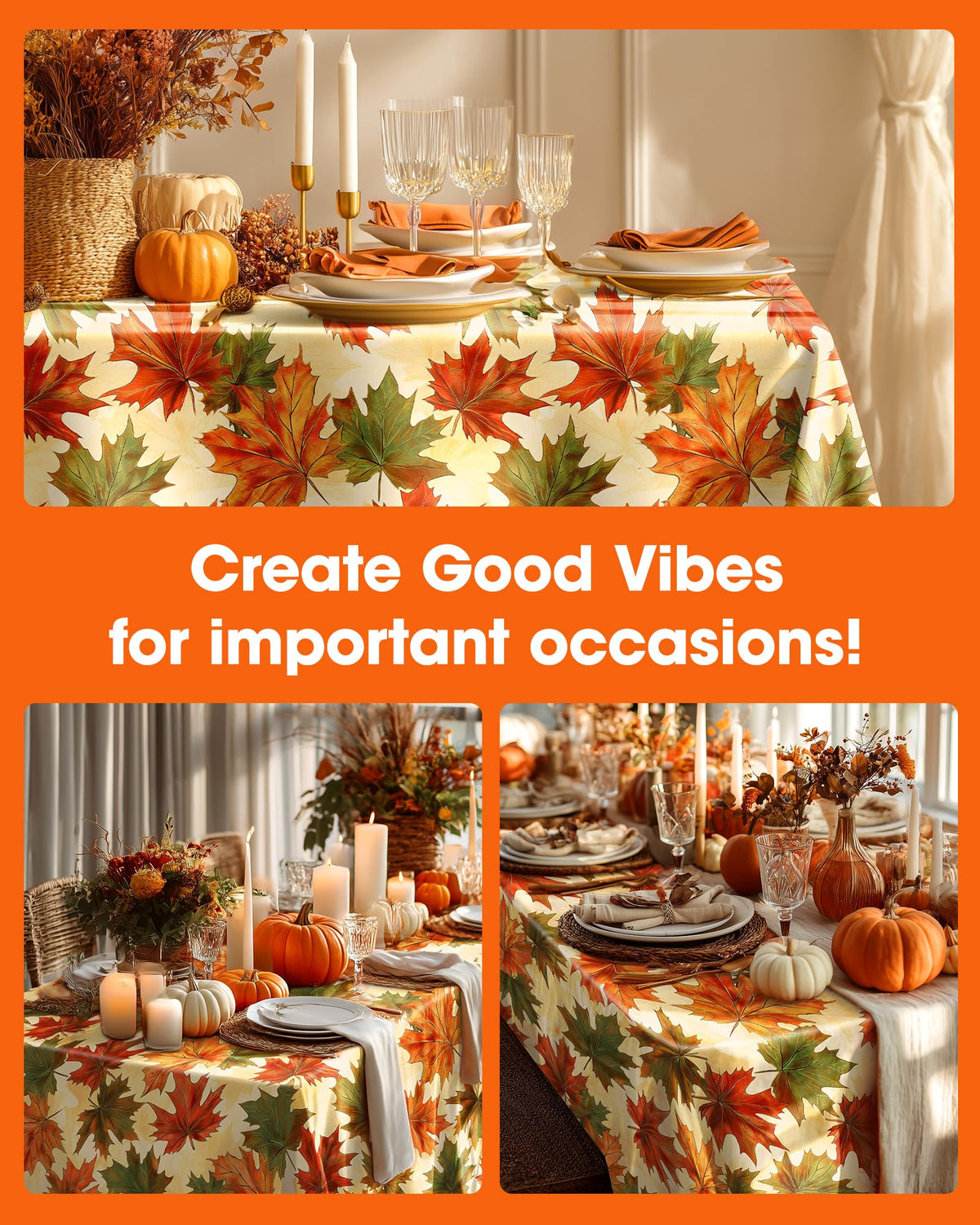 Pureegg Plastic Tablecloth, 54 x 108 Inch Rectangle, Autumn Maple