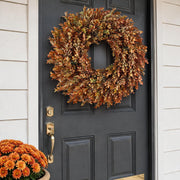Juxdp Artificial Fall Azalea Wreath, 26 Inch, Orange-Green
