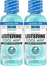 Listerine Alcohol Free Mouthwash, Less Intense Alcohol-Free Oral Care Formula for Bad Breath, Cool Mint Flavor, 3.2 fl. oz (Pack of 2)