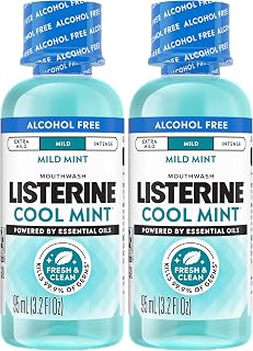 Listerine Alcohol Free Mouthwash, Less Intense Alcohol-Free Oral Care Formula for Bad Breath, Cool Mint Flavor, 3.2 fl. oz (Pack of 2)