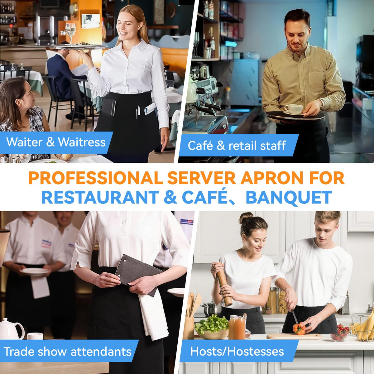 Server Aprons with 3 Pockets by LOHYILYE – 23.6"L x 12.6"W, Polyester, Black 1 Pack, Model Server Apron Classic