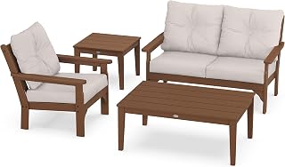Polywood Vineyard 4-Piece Deep Seating Set in Teak/Dune Burlap