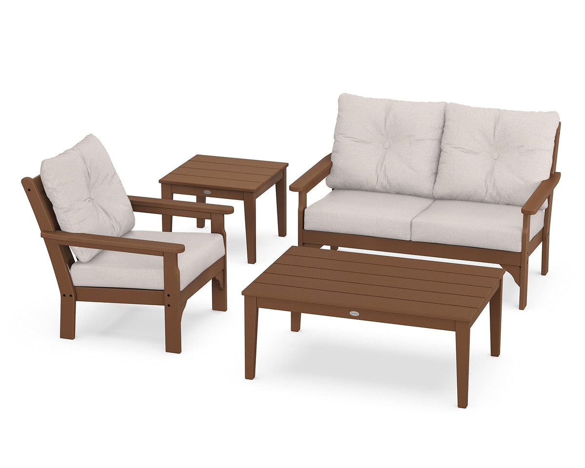 ® Vineyard 4-Piece Deep Seating Set in Teak/Dune Burlap by Polywood – High Density Polyethylene, Teak / Dune Burlap, Model PWS352-2-TE145999