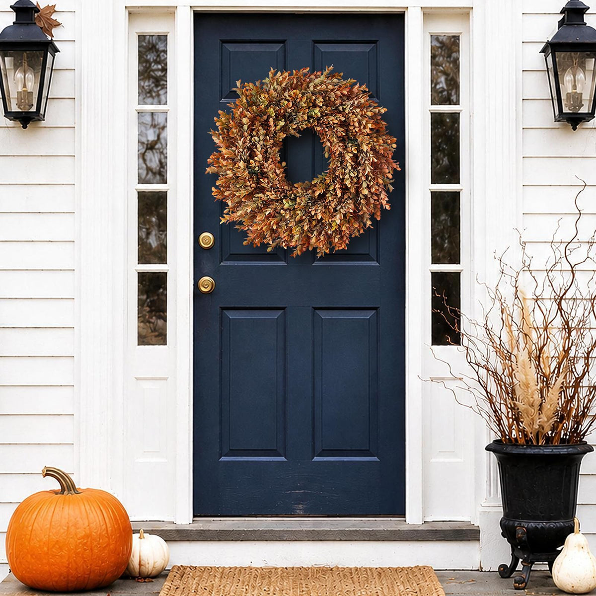 Juxdp Artificial Fall Azalea Wreath, 26 Inch, Orange-Green