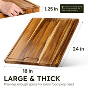 Nomsters Teak Cutting Board, 24 x 18 Inch with Juice Channel, Natural