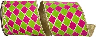 Reliant Ribbon Diamond Elite Metallic Outline Deluxe Wired Edge, Citrus/Fuchsia, 4 Inch, 5 Yards