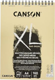 Canson XL Sand Grain Dry Mixed Media 160gsm Natural-Coloured Paper A4 Landscape Drawing Pad with Sandpaper-Like Finish, Spiral-bound with 40 Sheets, Ideal for Professional Artists & Students