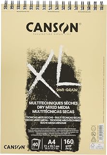 Canson XL Sand Grain Dry Mixed Media 160gsm Natural-Coloured Paper A4 Landscape Drawing Pad with Sandpaper-Like Finish, Spiral-bound with 40 Sheets, Ideal for Professional Artists & Students