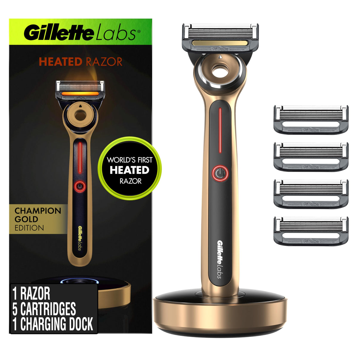 Labs Heated Razor Gold Edition - 1 Handle by Gillette – 1 Count (Pack of 1), Aluminum, N/A