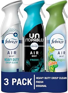 Febreze Odor-Fighting Air Freshener Spray, Room Spray, Unstoppables Fresh, HD Crisp Clean and Gain Original Mix, 8.1oz, 3 count