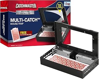 Catchmaster Multi-Catch Mouse Trap, Humane Mouse Trap Indoor for Home, Includes 1 Replaceable Glue Board, Live Catch Pest Control for Garage & Shed (Black) (Pack of 8)