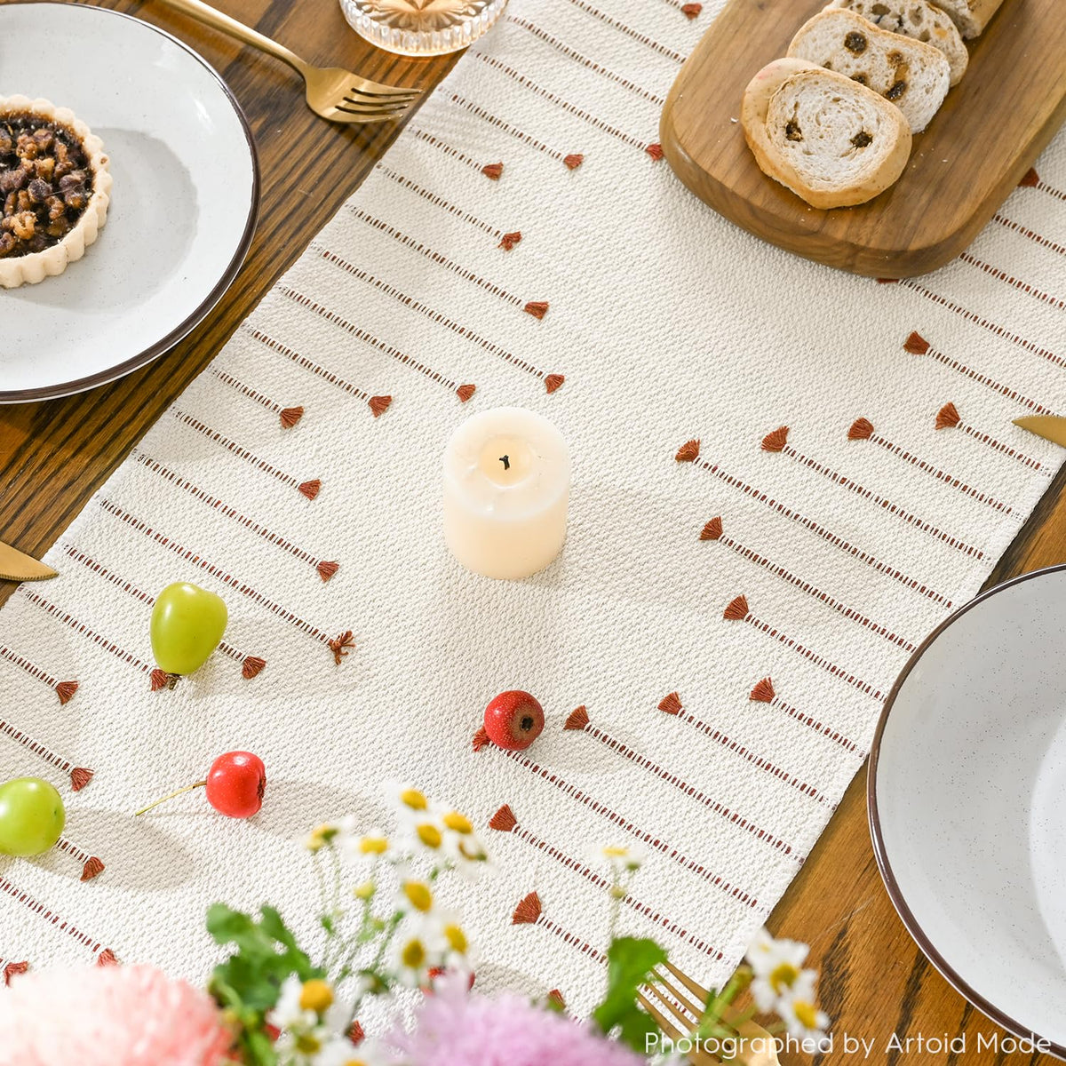 Artoid Mode Boho Table Runner, Caramel Macrame Design, 12 x 72 Inch