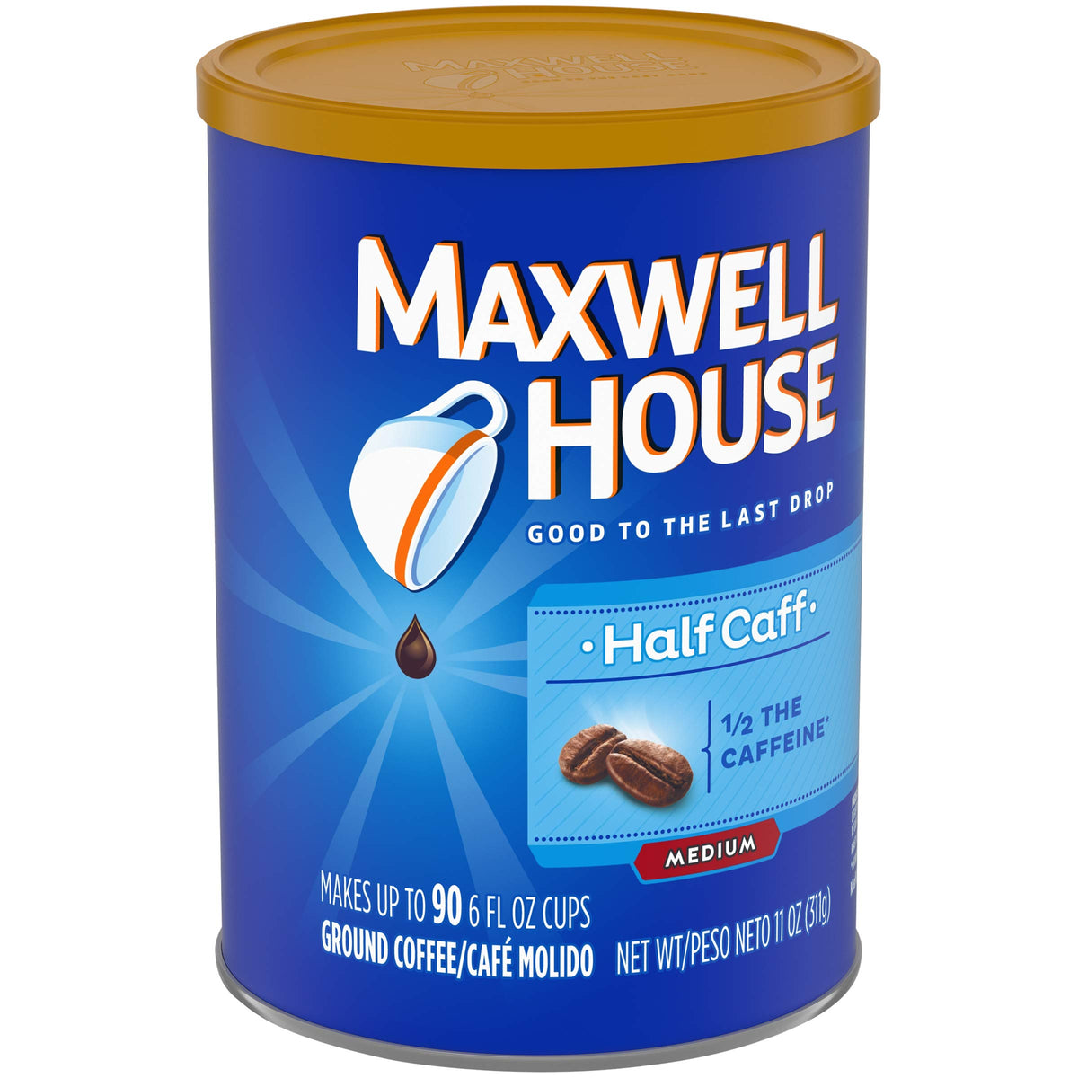 Half Caff Medium Roast Ground Coffee (11 oz Canister) by MAXWELL HOUSE – 11 Ounce (Pack of 1)
