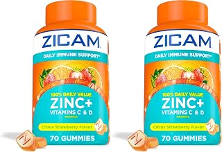 Zicam Daily Immune Support,Gummy Supplement,Zinc,Vitamin C and Vitamin D,Citrus Strawberry Flavor,70 Count (Pack of 2)